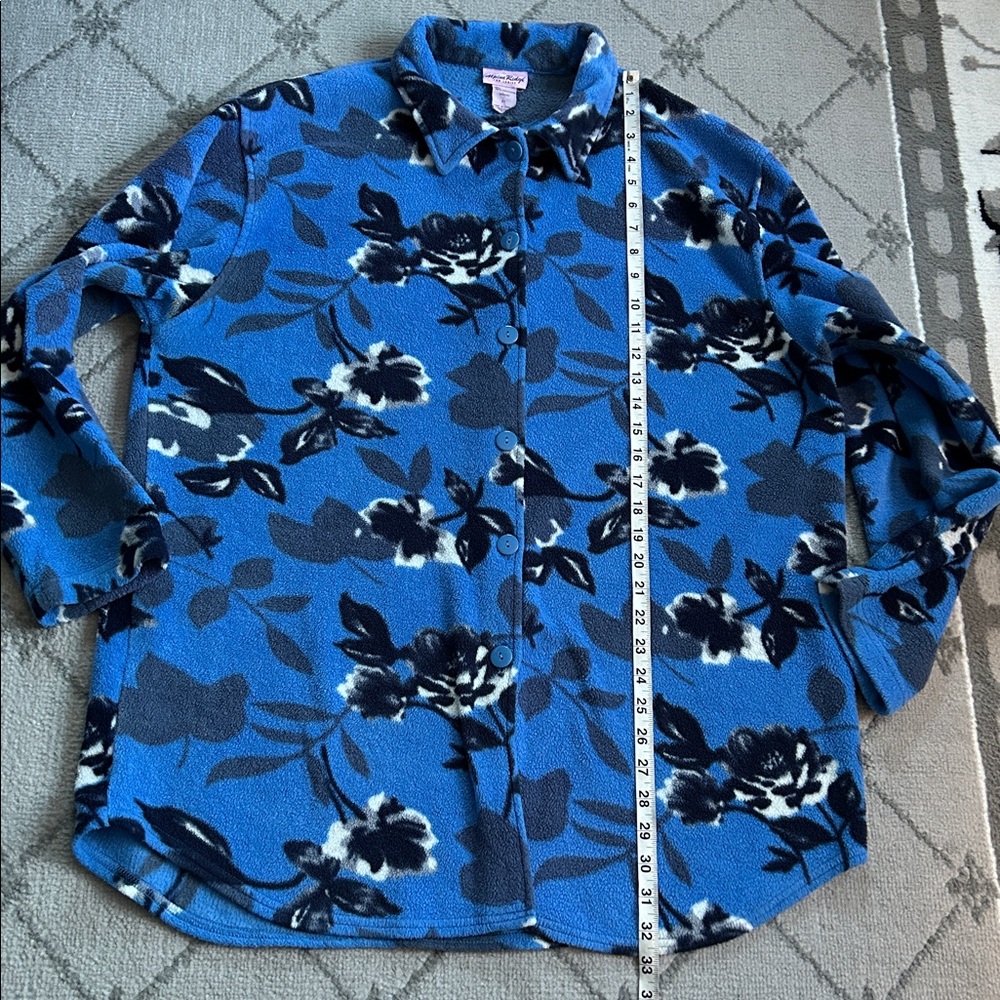 Alpine Ridge Floral Blue Button Up Fleece Jacket - Picture 5 of 6